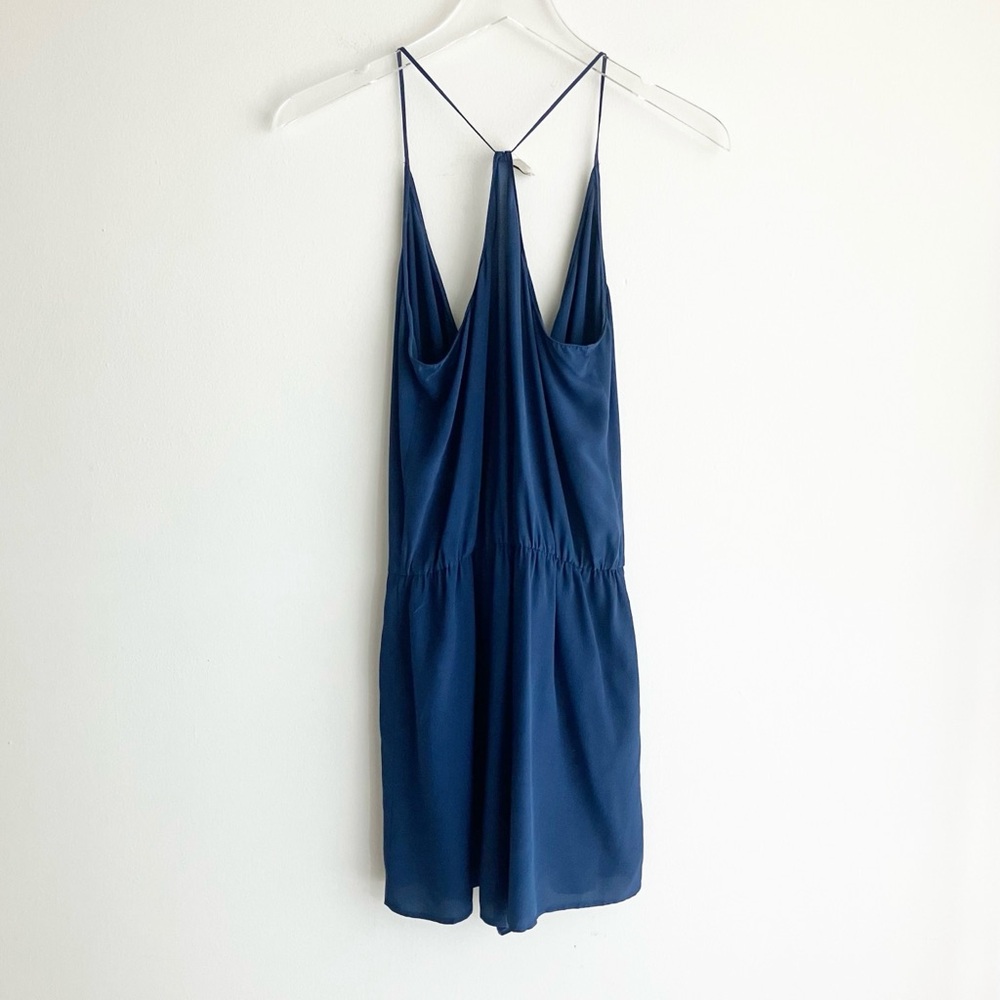 Rory Beca Small Silk Romper Sleeveless Blue Wrap Deep V Neck Racerback Shorts - Picture 4 of 6